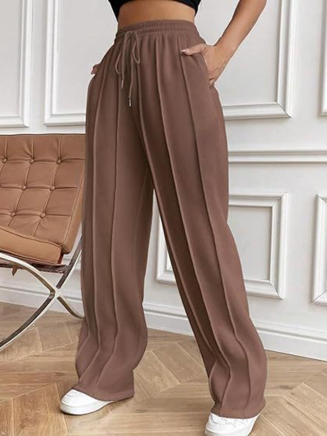 Drawstring Wide Leg Pants with Pockets – Casual Women’s Lounge & Travel Pants