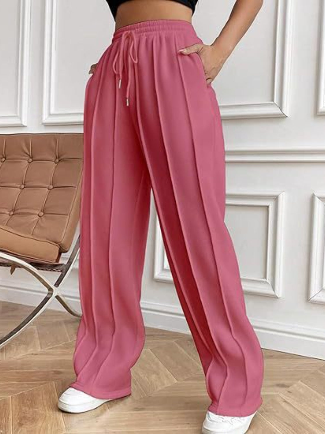 Drawstring Wide Leg Pants with Pockets – Casual Women’s Lounge & Travel Pants