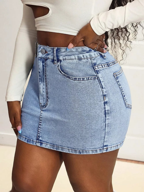 Blue High Waist Mini Denim Skirt showcasing a trendy style and flattering fit, perfect for sunny days and nights out.