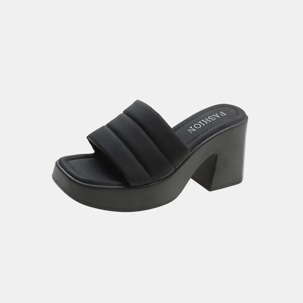 Open Toe Block Heel Sandals in black with a sturdy block heel and stylish strap design.
