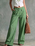 Fashionable plus size wide leg pants in green, perfect for casual outings or stylish comfort.