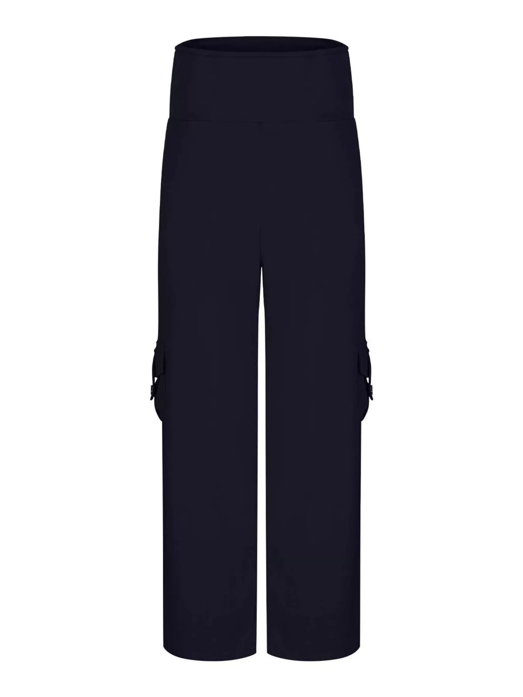 Yoga pants with pockets high waisted design in dark navy color, ideal for workouts or casual wear.