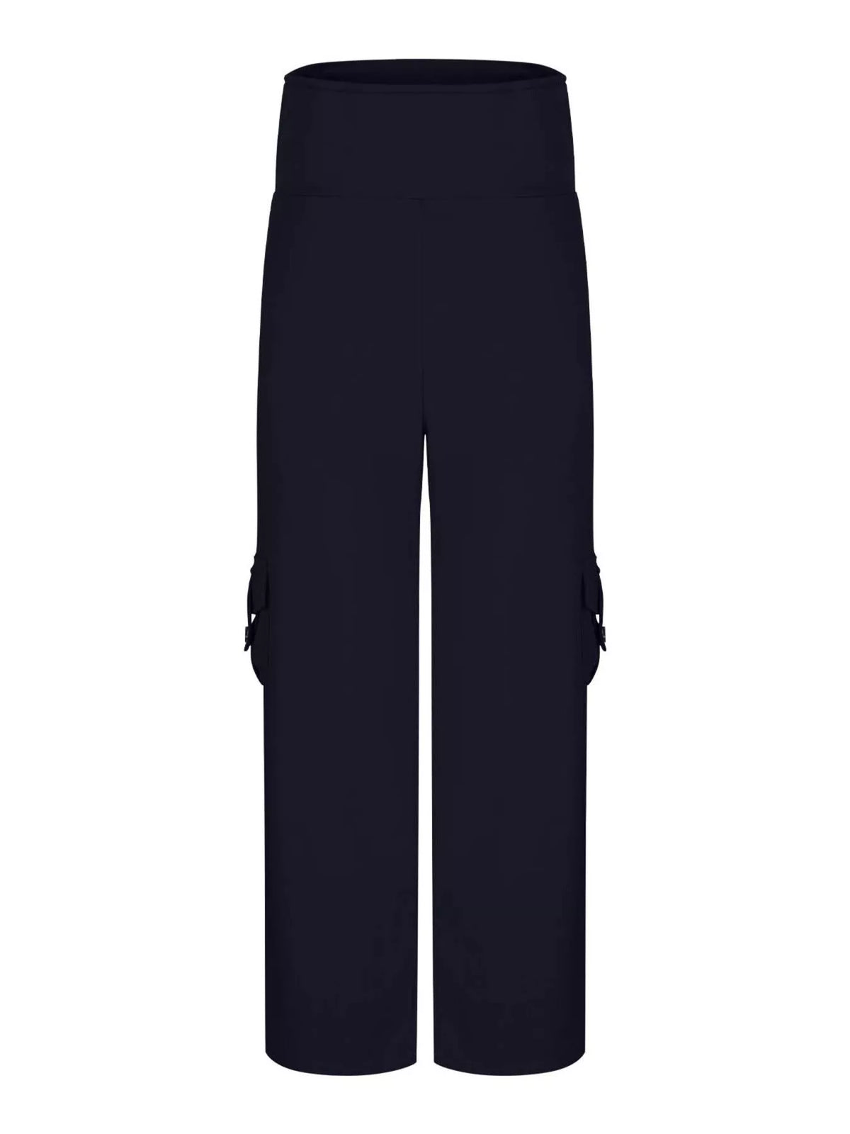 Yoga pants with pockets high waisted design in dark navy color, ideal for workouts or casual wear.