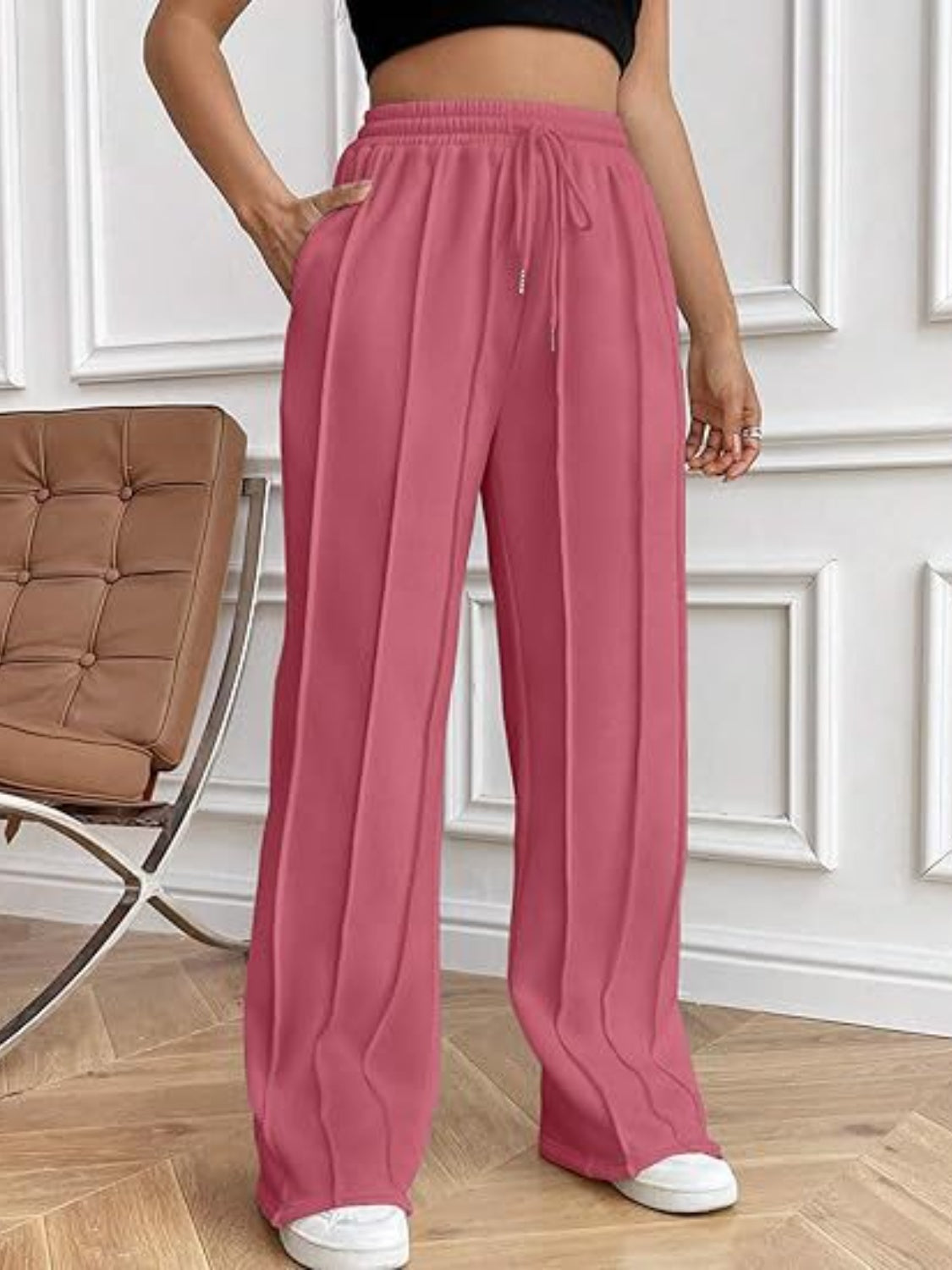 Drawstring Wide Leg Pants with Pockets – Casual Women’s Lounge & Travel Pants