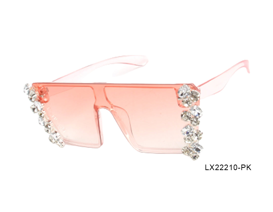 Clear Pink Shield With Rhinestones Woman Sunglasses