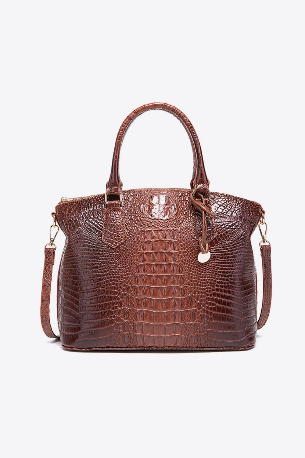 PU Leather Handbag (Medium) | Everyday Shoulder Bag in rich brown crocodile texture.
