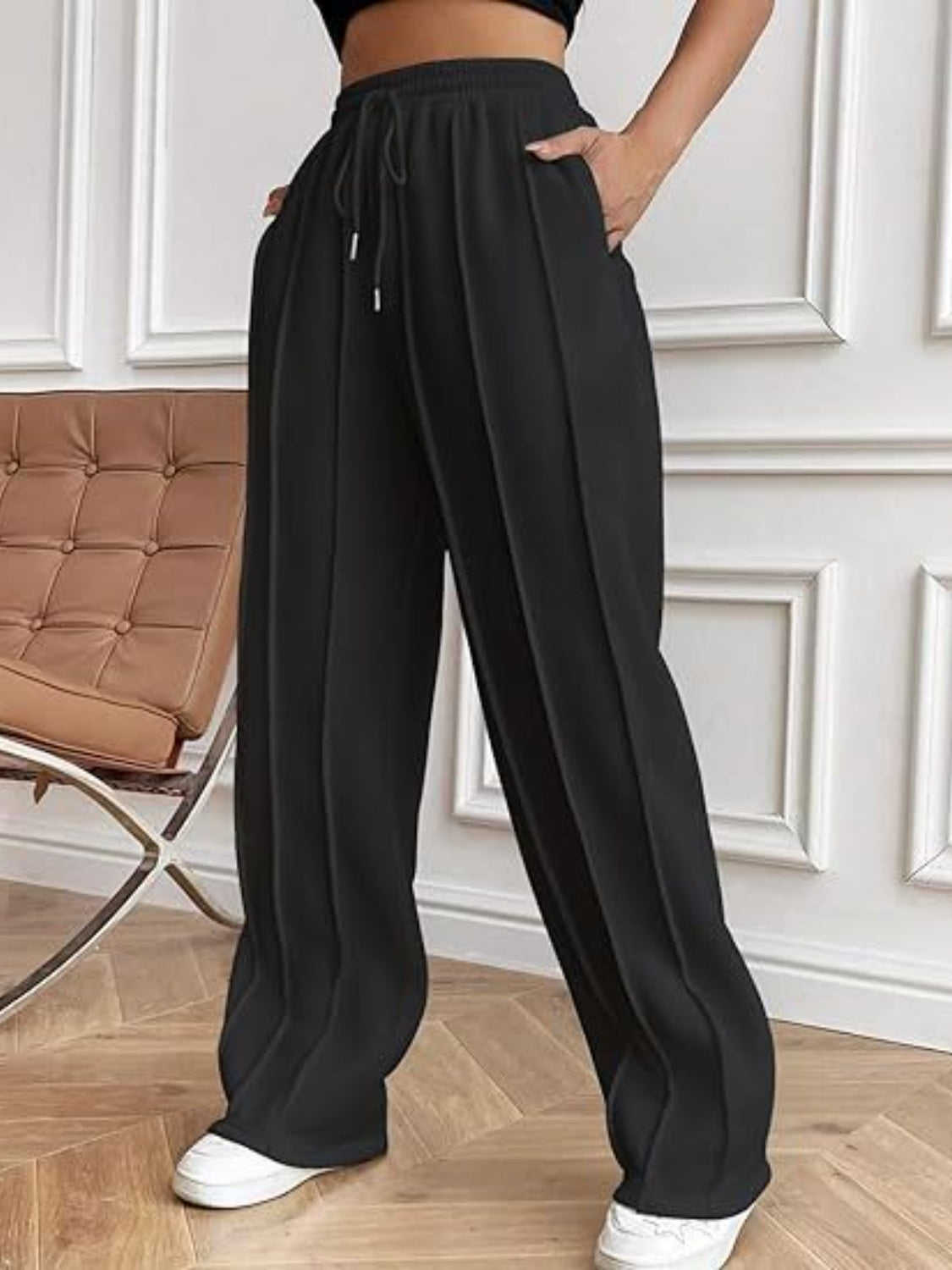 Drawstring Wide Leg Pants with Pockets – Casual Women’s Lounge & Travel Pants