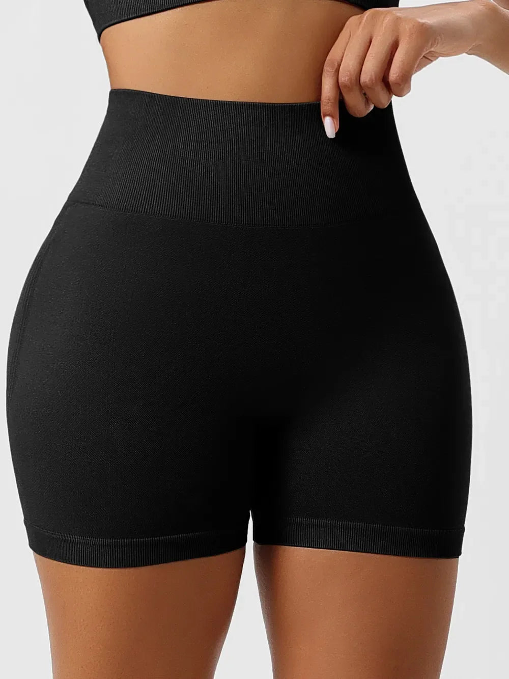 High Waist Shaping Shorts in black, designed for comfort and support, perfect for layering.