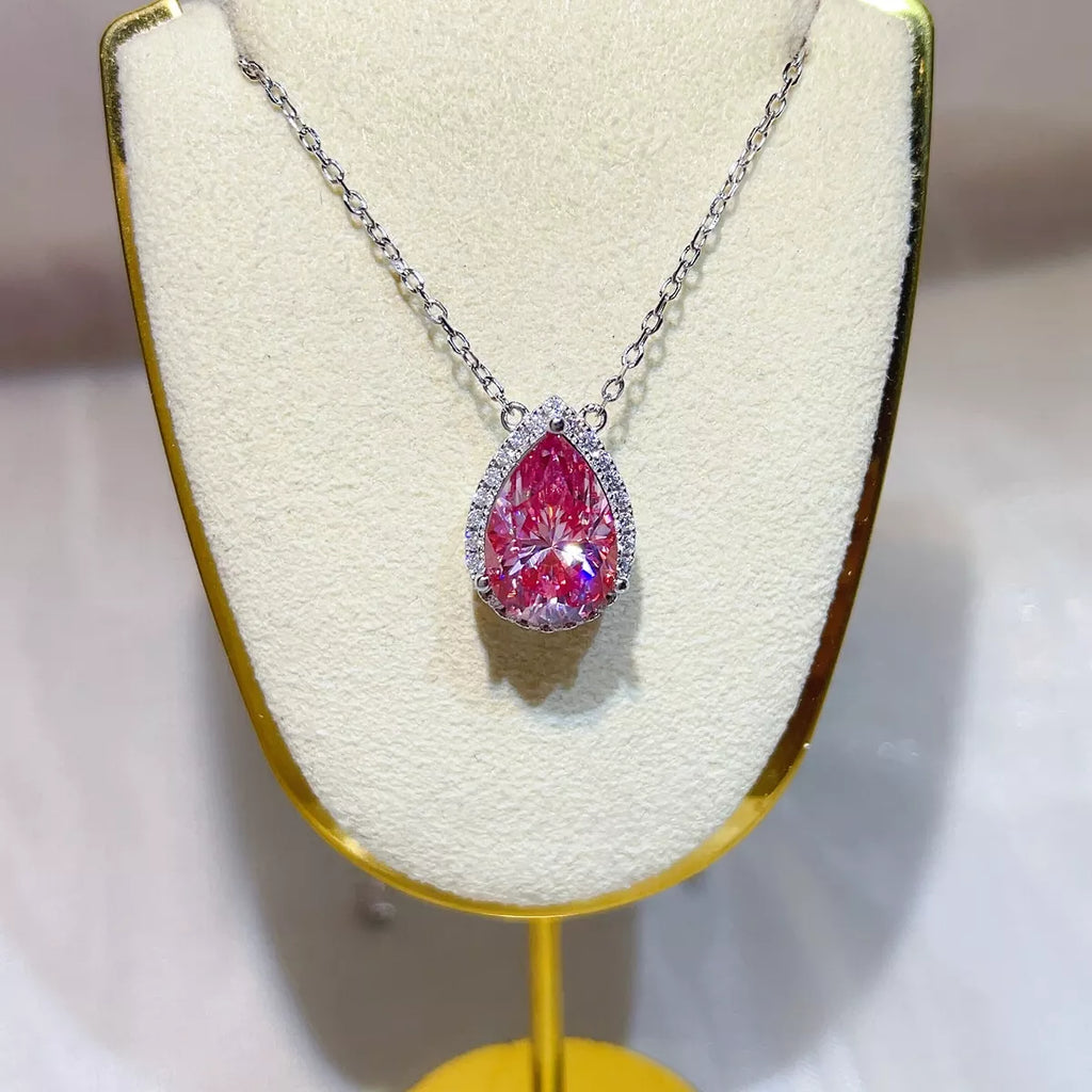 925 sterling silver pendant necklace with a stunning pink teardrop stone