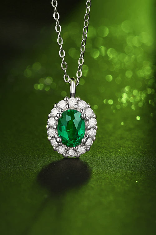 1.5 Carat Lab-Grown Emerald 925 Sterling Silver Necklace with sparkling diamond accents