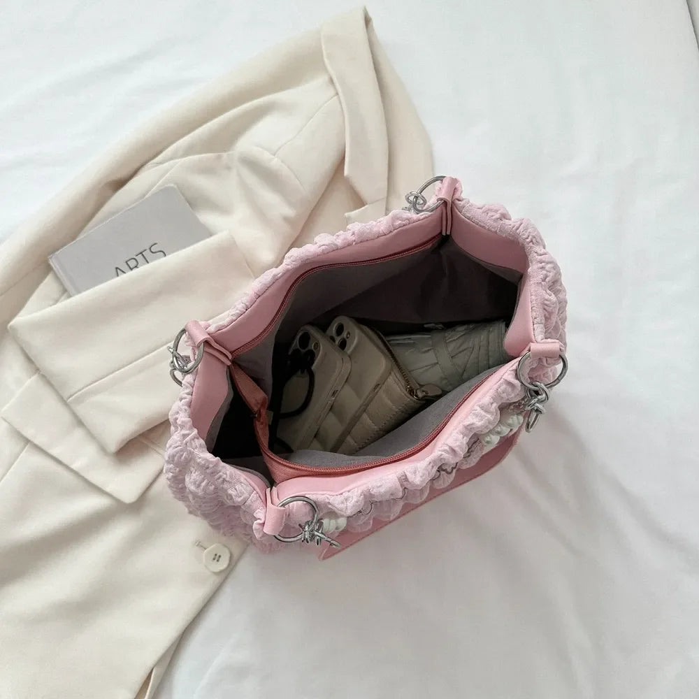 Inside view of the Confidence Carry Bubble Textured Tote Bag, showcasing its spacious design and stylish bubble texture.