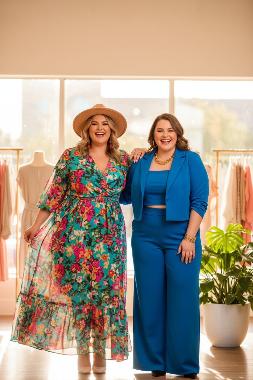 Two Happy Plus Size Fashion Ladies